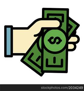 Hand money banknote icon. Outline hand money banknote vector icon color flat isolated. Hand money banknote icon color outline vector