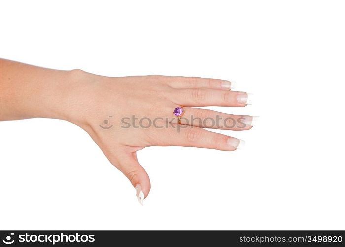 Hand of a woman with a beautiful manicure isolated on white background