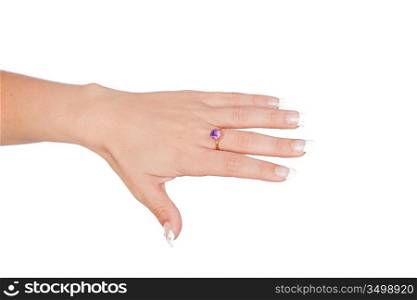 Hand of a woman with a beautiful manicure isolated on white background