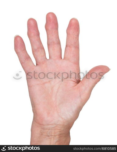 Hand of an old woman, close-up, isolated