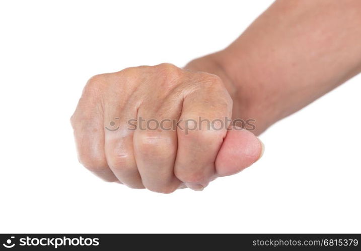 Hand of an old woman, close-up, isolated