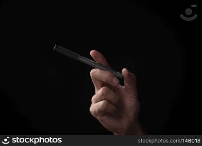 hand of businessman emotion on black background
