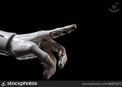 hand of White cyborg robot pointing. Generative AI