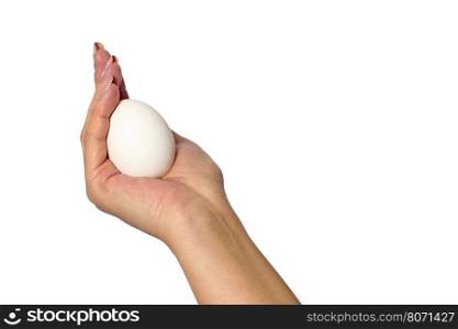 Hand Of Woman With Egg On White Background. Hand with egg on a white background