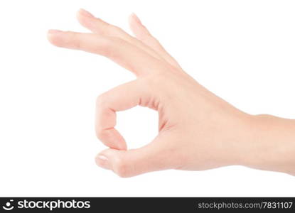 Hand OK sign isolated on white background