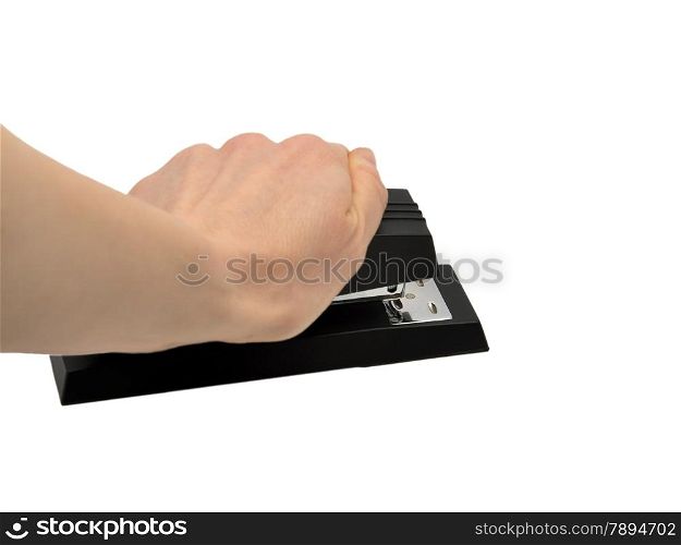 Hand on stapler