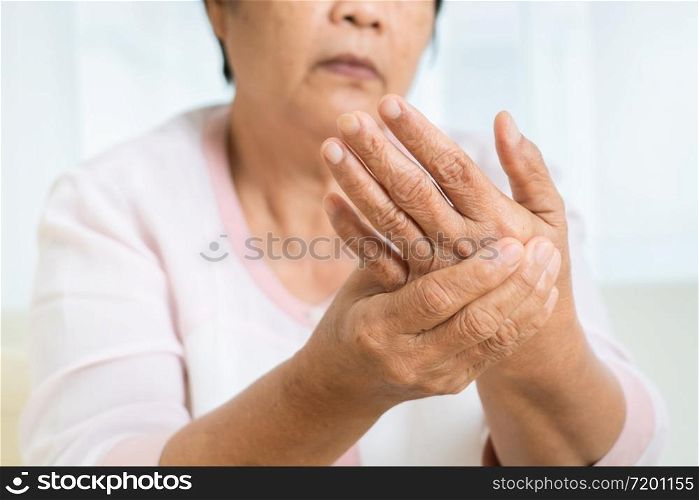 hand pain of old woman, healthcare problem of senior concept