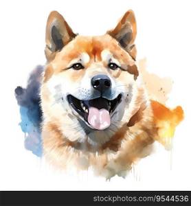 Hand Painted Akita Dog Watercolor. AI generated image