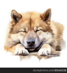 Hand Painted Akita Dog Watercolor. AI generated image
