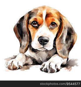Hand Painted Beagle Dog Watercolor. AI generated image
