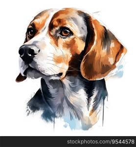 Hand Painted Beagle Dog Watercolor. AI generated image