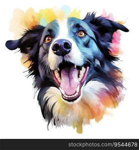 Hand Painted Border Collie Dog Watercolor. AI generated image