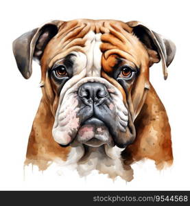 Hand Painted Bulldog Watercolor. AI generated image