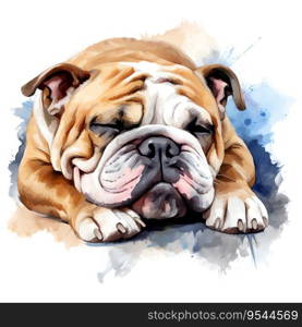 Hand Painted Bulldog Watercolor. AI generated image