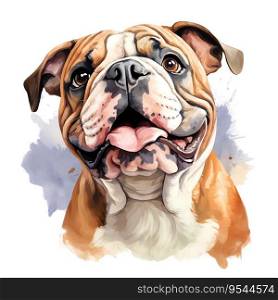 Hand Painted Bulldog Watercolor. AI generated image
