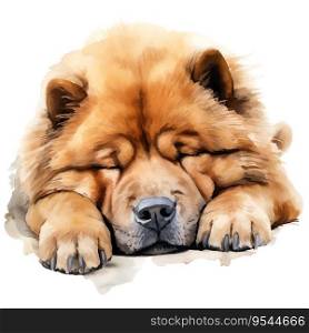 Hand Painted Chow Chow Dog Watercolor. AI generated image