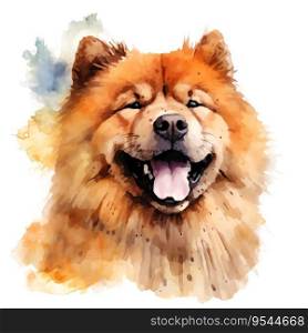 Hand Painted Chow Chow Dog Watercolor. AI generated image