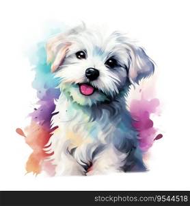 Hand Painted Maltese Dog Watercolor. AI generated image