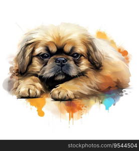 Hand Painted Pekingese Dog Watercolor. AI generated image