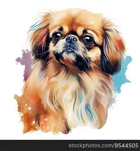 Hand Painted Pekingese Dog Watercolor. AI generated image