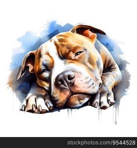 Hand Painted Pitbull Dog Watercolor. AI generated image