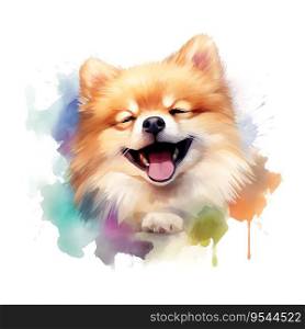 Hand Painted Pomeranian Dog Watercolor. AI generated image