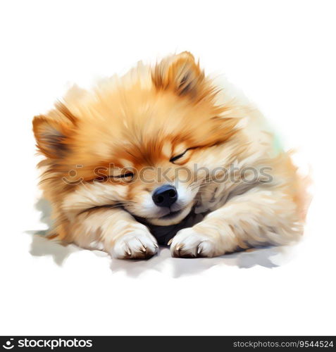 Hand Painted Pomeranian Dog Watercolor. AI generated image