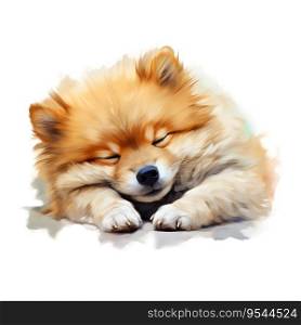 Hand Painted Pomeranian Dog Watercolor. AI generated image