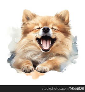 Hand Painted Pomeranian Dog Watercolor. AI generated image