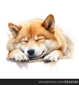 Hand Painted Shiba Inu Dog Watercolor. AI generated image