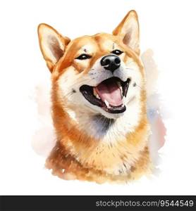 Hand Painted Shiba Inu Dog Watercolor. AI generated image