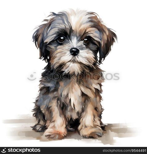 Hand Painted Shih Tzu Dog Watercolor. AI generated image