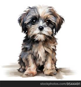 Hand Painted Shih Tzu Dog Watercolor. AI generated image