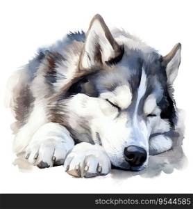 Hand Painted Siberian Husky Watercolor. AI generated image