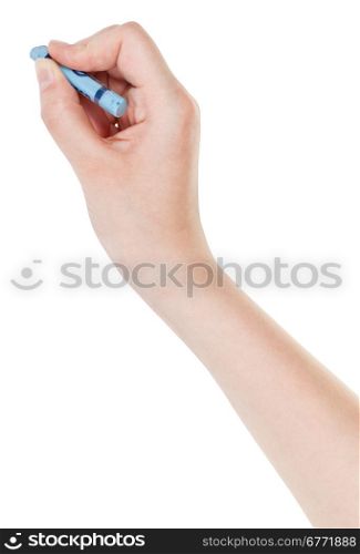 hand paints by blue chalk isolated on white background
