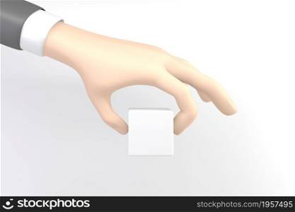 hand picking up a small white box. 3D rendering