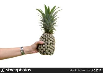 hand pineapple isolated on white.
