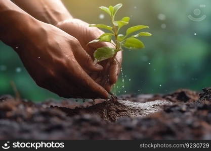 Hand Planting Tree, World Save Life, and Plant a Tree. Generative ai. High quality illustration. Hand Planting Tree, World Save Life, and Plant a Tree. Generative ai