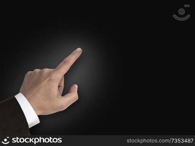 Hand pointing at copy space concept.. Hand pointing at copy space concept