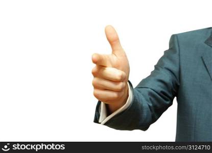 hand pointing with index finger against a white background