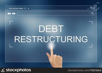 hand press on debt restructuring button on webpage