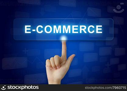 hand press on e-commerce button on virtual screen