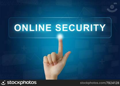 hand press on online security button on virtual screen