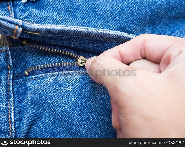 Hand-pull zippers Denim background