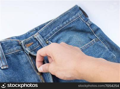 Hand-pull zippers Denim background