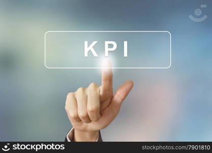 hand pushing KPI or Key Performance Indicator button