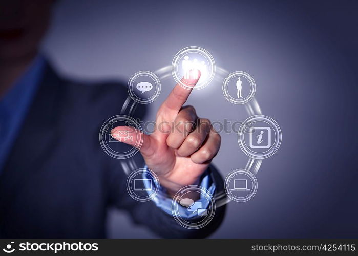 hand pushing on a touch screen