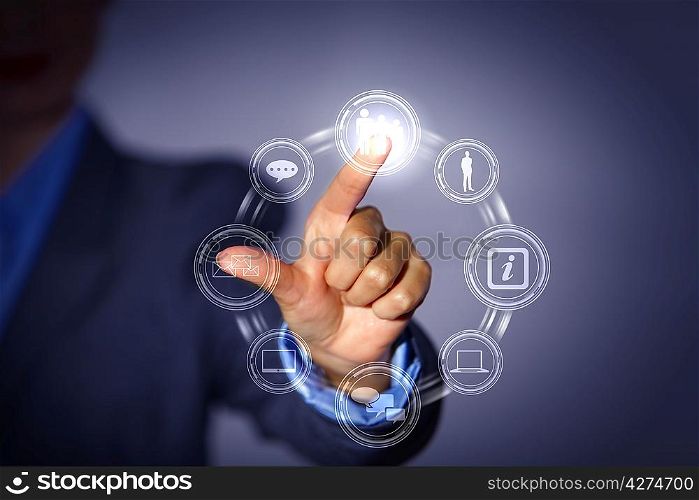 hand pushing on a touch screen