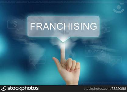 hand pushing on franchising balloon text button