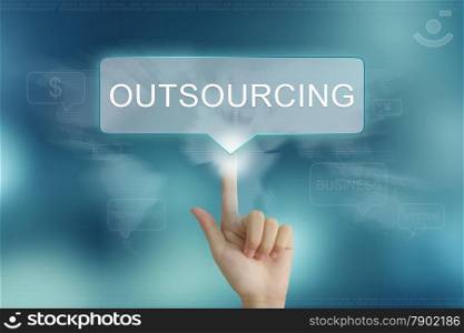 hand pushing on outsourcing balloon text button